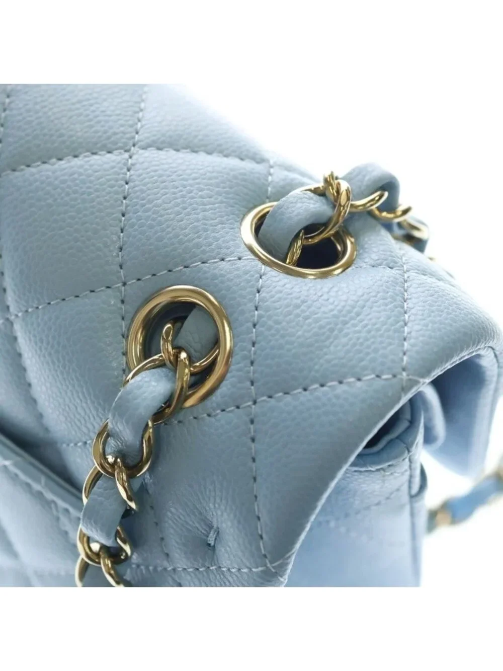 Chanel Quilted 23 Double Flap Chain Shoulder Bag Light Blue Caviar Leather Gold